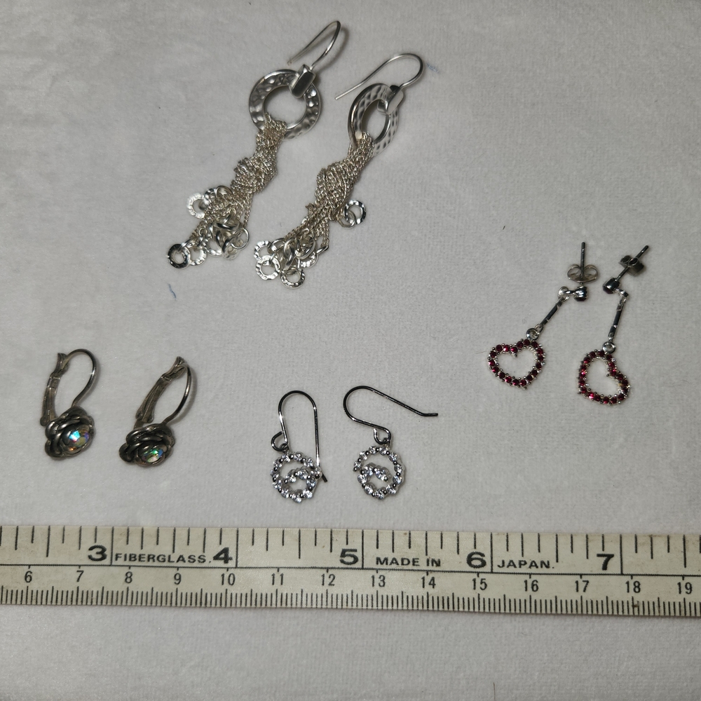 Elegant Silver and Red Heart Earrings Set